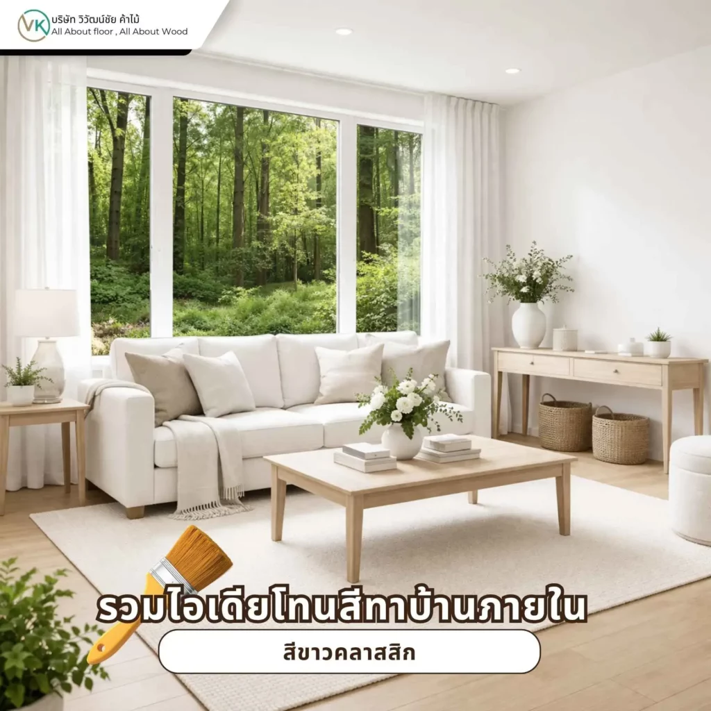 ไอเดียโทนสีทาบ้านภายในสีขาวคลาสสิกที่ช่วยให้บ้านดูโปร่ง สะอาด และ timeless