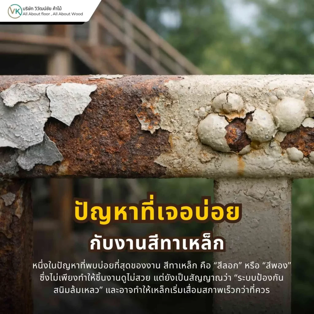 ปัญหาที่เจอบ่อยในงานสีทาเหล็ก เช่น สีลอก สีพอง สนิมขึ้นเร็ว และสีไม่เกาะพื้นผิว