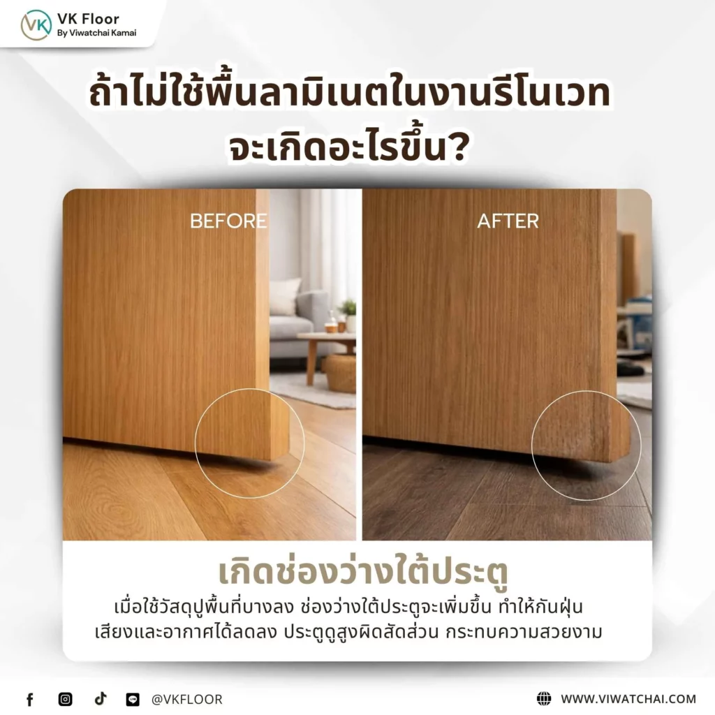 ช่องว่างใต้ประตูหลังรีโนเวทบ้าน เมื่อไม่ได้ใช้พื้นลามิเนตหรือวัสดุปูพื้นที่มีความหนาเหมาะสม