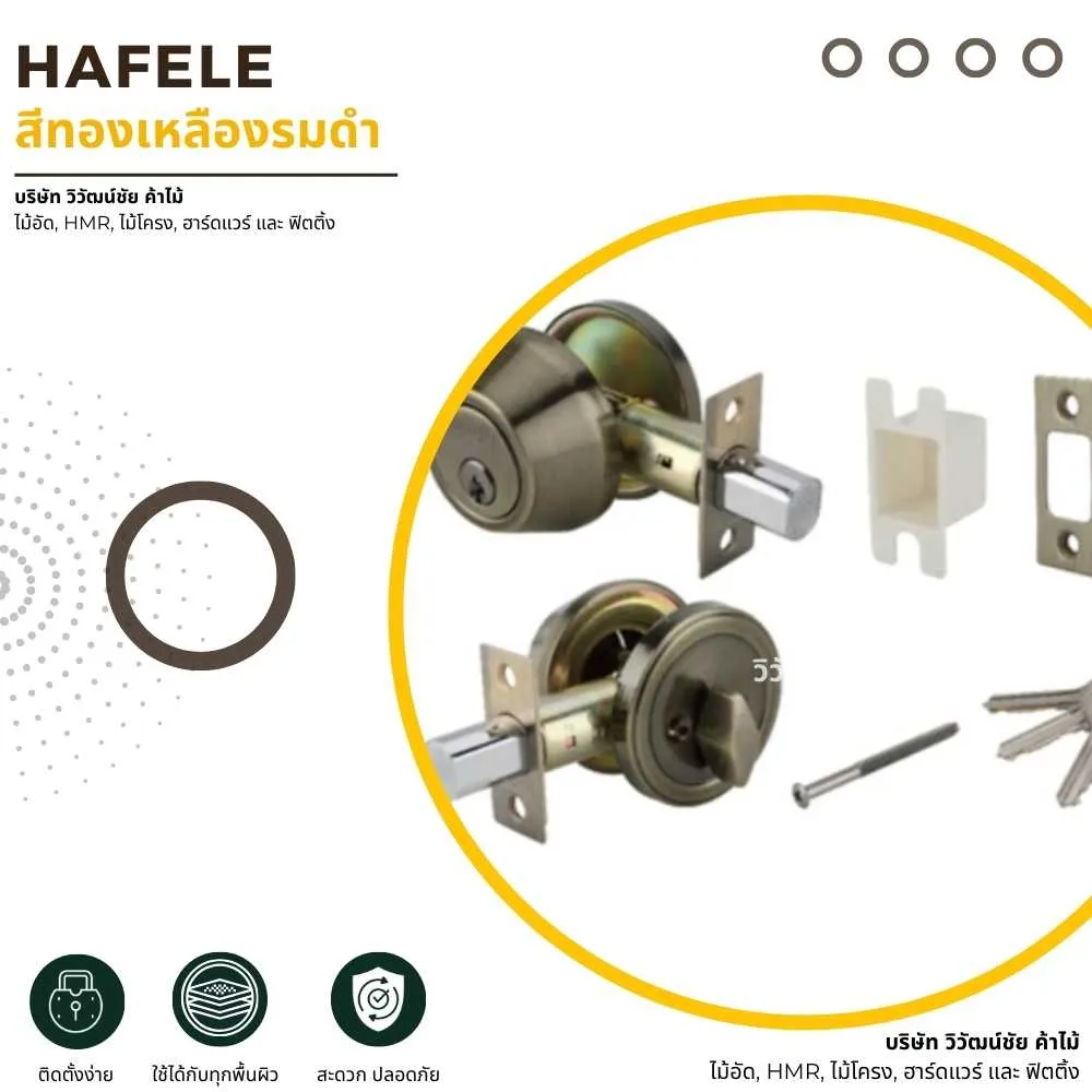 HAFELE กุญแจลิ้นตายสแตนเลสสตีล รุ่นมาตรฐาน แบบ A กุญแจลิ้นตายหางปลาบิด สีทองเหลืองรมดำ