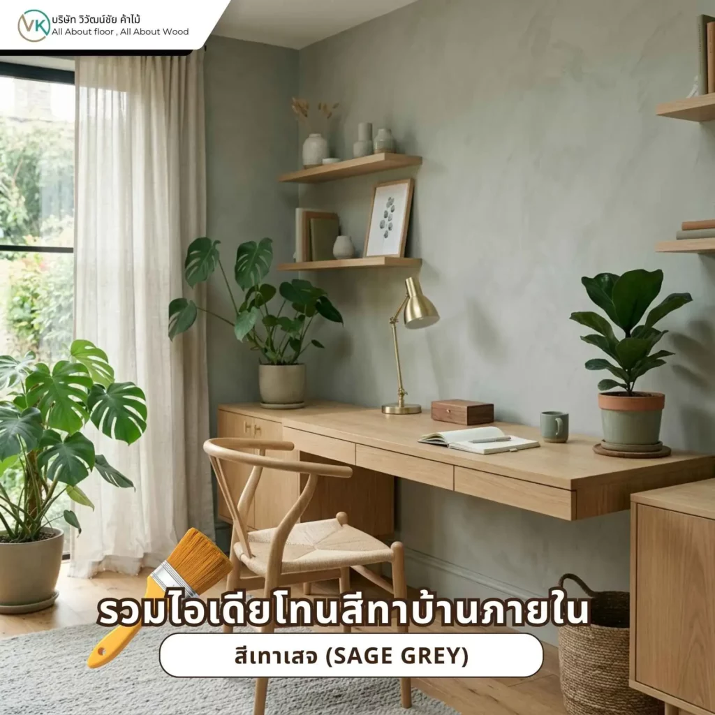 ไอเดียโทนสีทาบ้านภายในสีเทาเสจสำหรับบ้านที่ต้องการลุคสงบ ทันสมัย และดูแพง