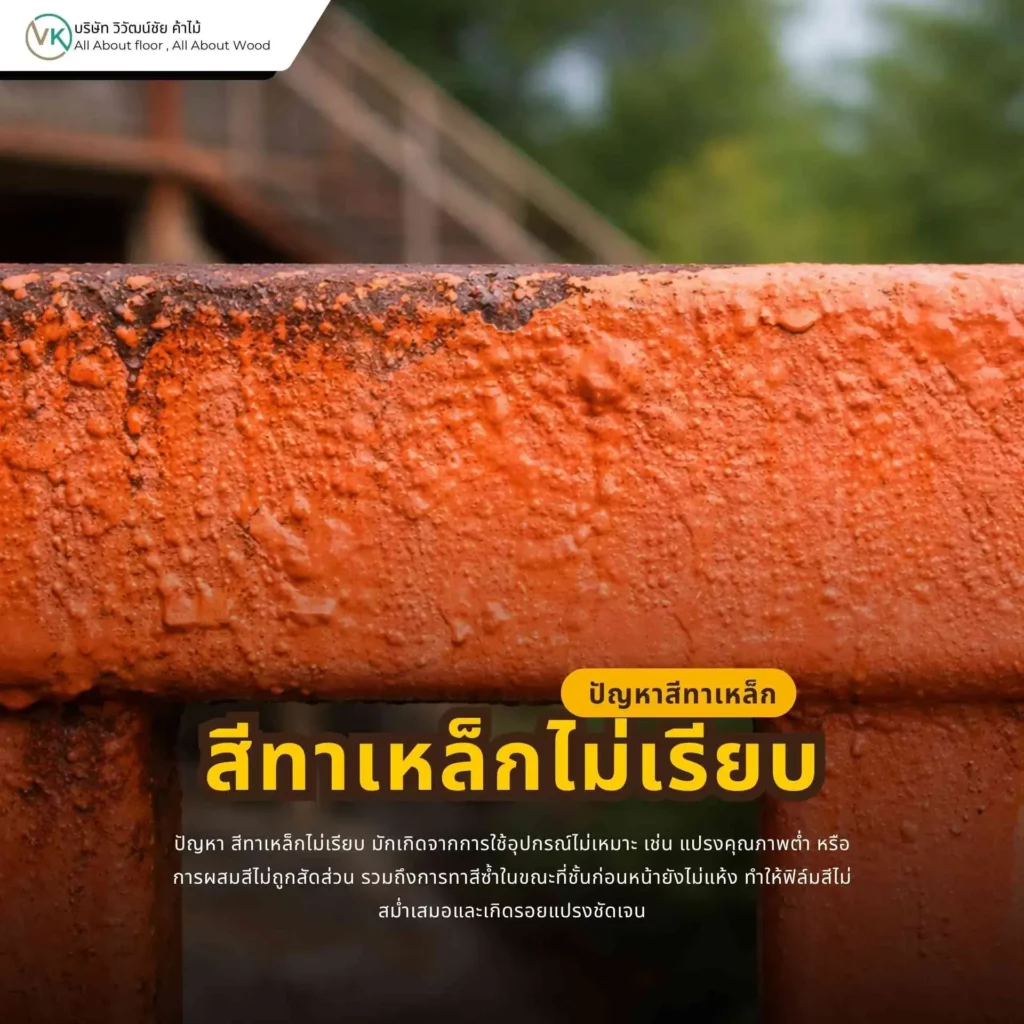 สีทาเหล็กไม่เรียบเป็นรอย เกิดจากการทาสีไม่สม่ำเสมอหรือพื้นผิวไม่เรียบ