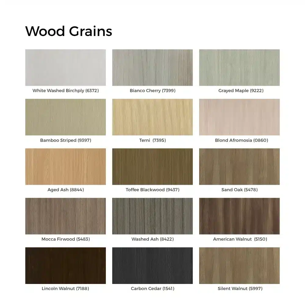 wood-laminate-color-collection หน้ารวมสีแผ่นลามิเนตลายไม้ หลากหลายเฉดสีสำหรับงานเฟอร์นิเจอร์และตกแต่งภายใน
