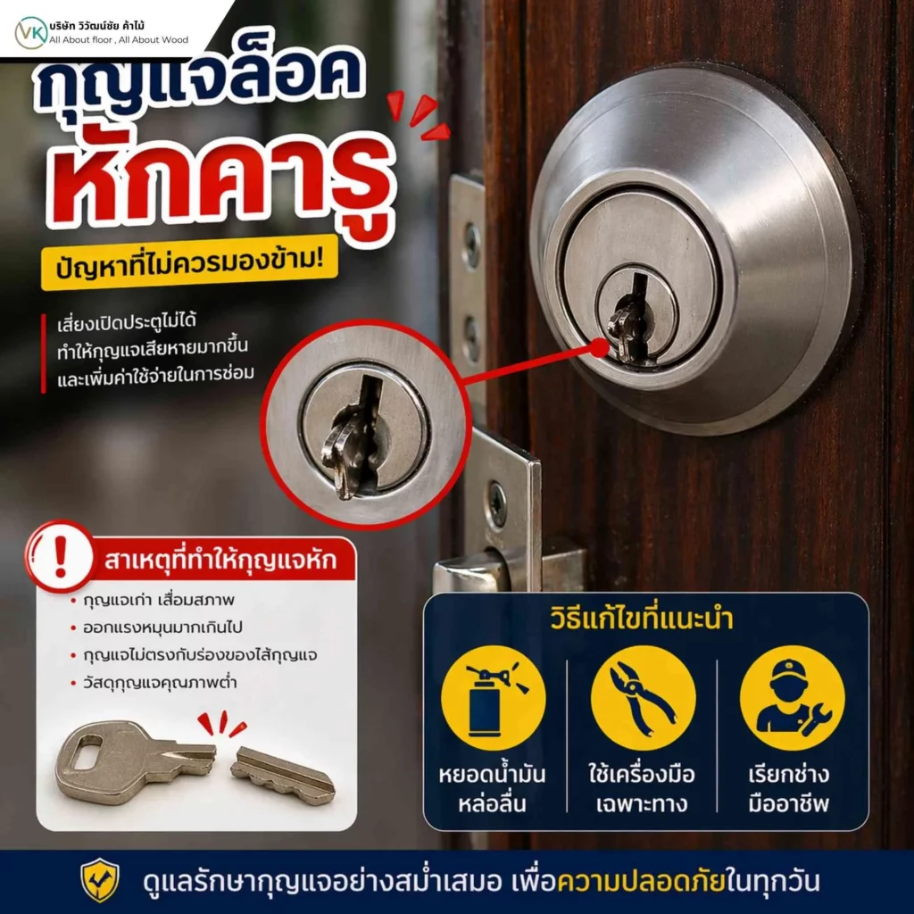 กุญแจหักคารูในกระบอกกุญแจ ทำให้ไม่สามารถใช้งานได้