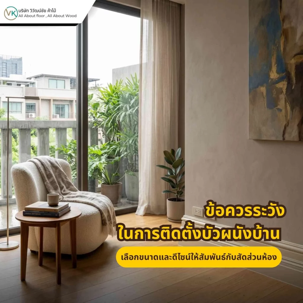 ภาพตัวอย่างการเลือกขนาดและดีไซน์บัวผนังให้เหมาะกับสัดส่วนของห้องและความสูงผนัง