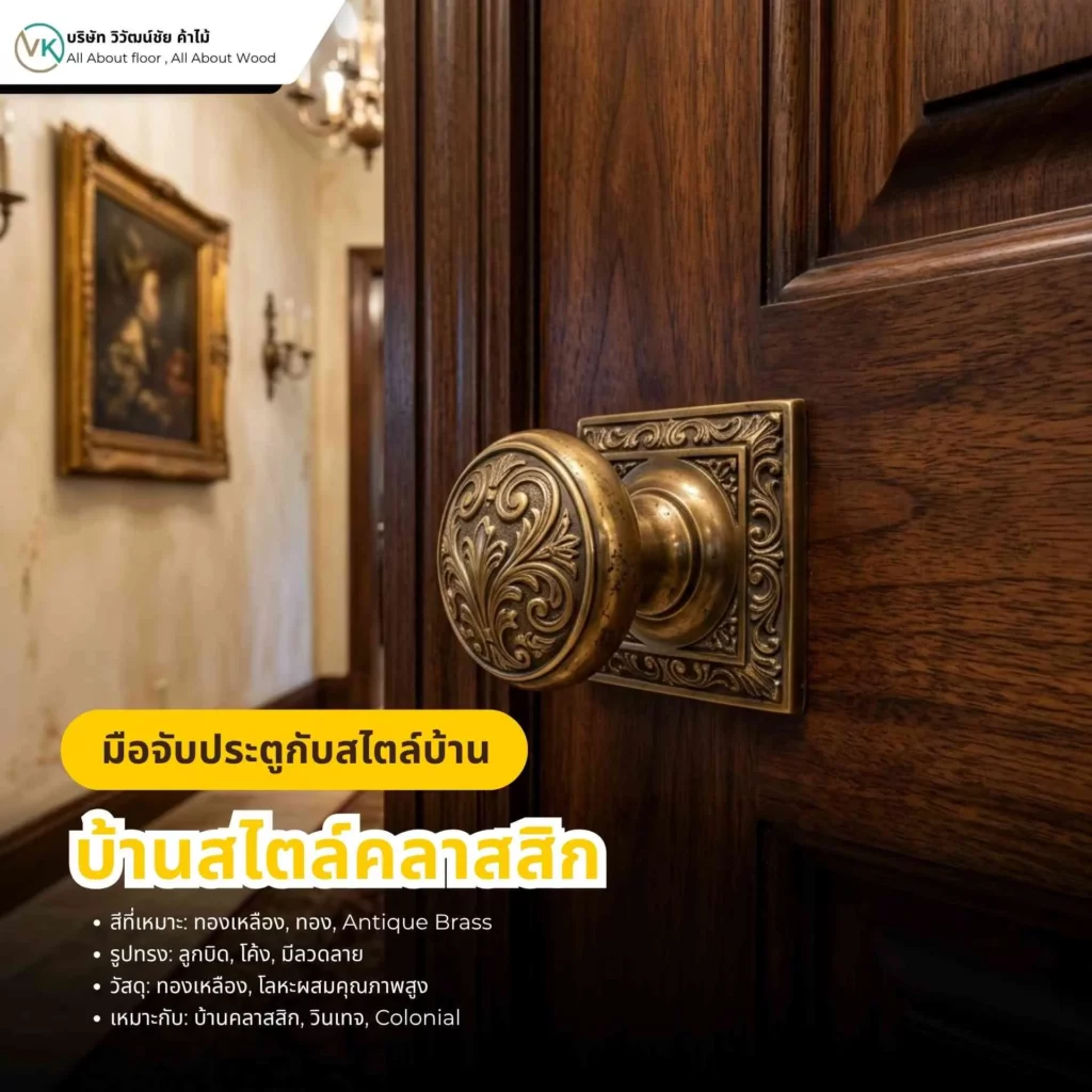 มือจับประตูกับสไตล์บ้านคลาสสิก วัสดุทองเหลือง ลวดลายหรู
