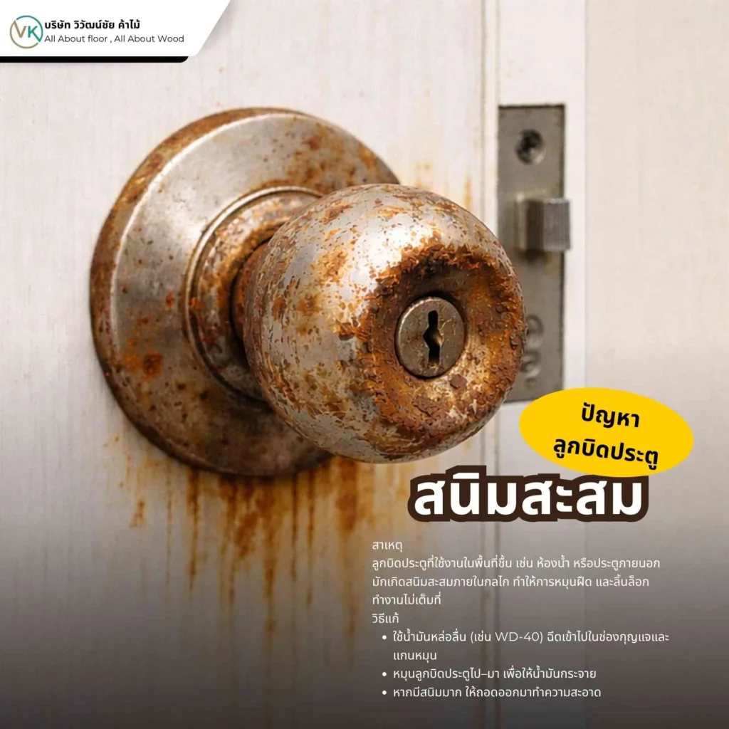 สาเหตุและวิธีแก้ลูกบิดประตูพังจากสนิมสะสม ทำให้หมุนฝืดและใช้งานไม่ได้