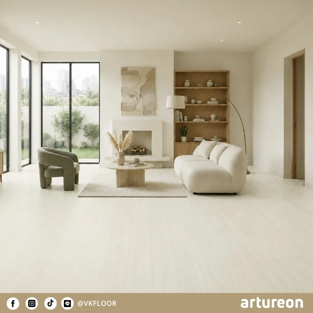 grande-d40411-hallway-flooring-artureon ตัวอย่างการใช้งานพื้น GRANDE D40411 ในห้องนั่งเล่นจาก Artureon