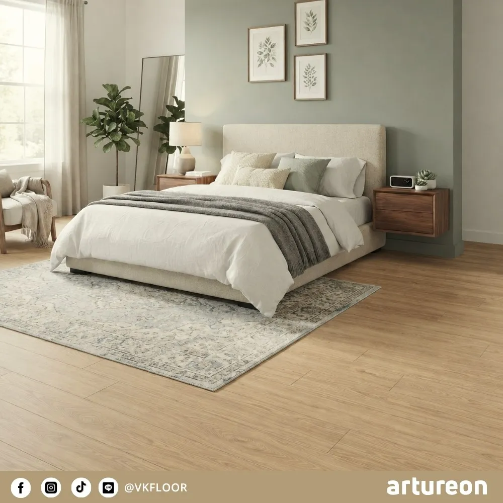 grande-d40451-hallway-flooring-artureon ตัวอย่างการใช้งานพื้น GRANDE D40451 ในห้องนั่งเล่นจาก Artureon