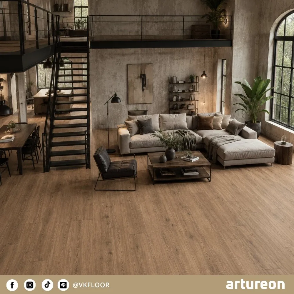 norma-d80671-hallway-flooring-artureon (2) ตัวอย่างการใช้งานพื้น Norma D80671 ในห้องนั่งเล่นจาก Artureon