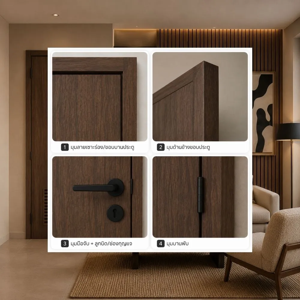 modern-interior-with-espresso-pear-hpl03-door ตัวอย่างการใช้งานประตูไม้อัดปิดผิวลามิเนต Espresso Pear HPL03 ภายในบ้าน