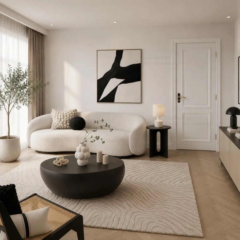 modern-interior-with-m01-plywood-door ประตูไม้อัดสไตล์โมเดิร์น M01 ตัวอย่างงานตกแต่งภายในสไตล์โมเดิร์น
