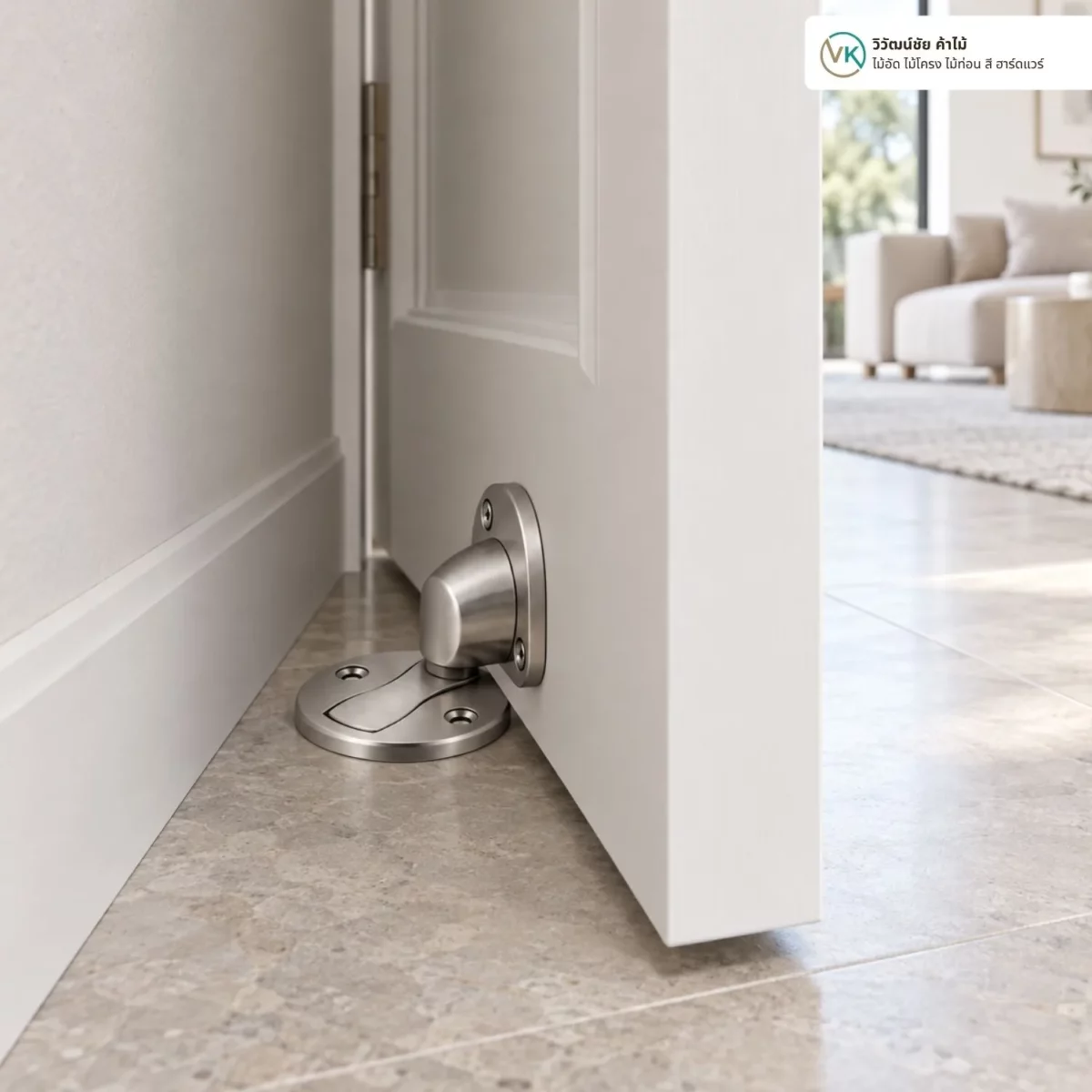 magnetic-door-stopper-application ตัวอย่างการใช้งานกันชนประตูแม่เหล็กเมื่อติดตั้งกับบานประตู