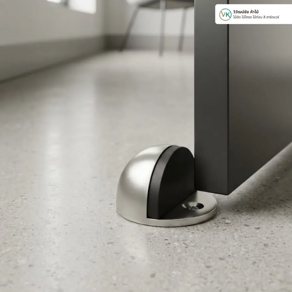 zinc-alloy-floor-door-stopper-installation-example ตัวอย่างติดตั้งกันชนประตูติดพื้นซิงค์อัลลอยด์กับบานประตู