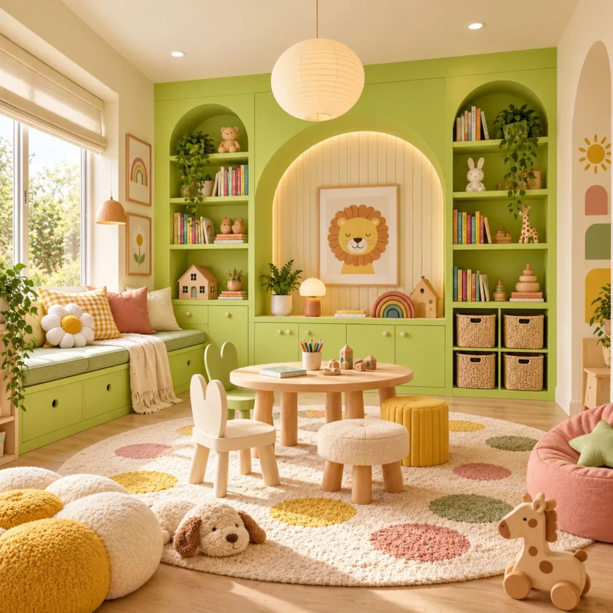 Laminate Sheet Solid Color TD Board Chartreuse 6867 M Application ลามิเนตปิดผิวเฟอร์นิเจอร์ลายสีพื้น TD Board สีเขียวอมเหลือง รหัส 6867 M ตัวอย่างการตกแต่งห้องเด็กโทนเขียวอมเหลือง