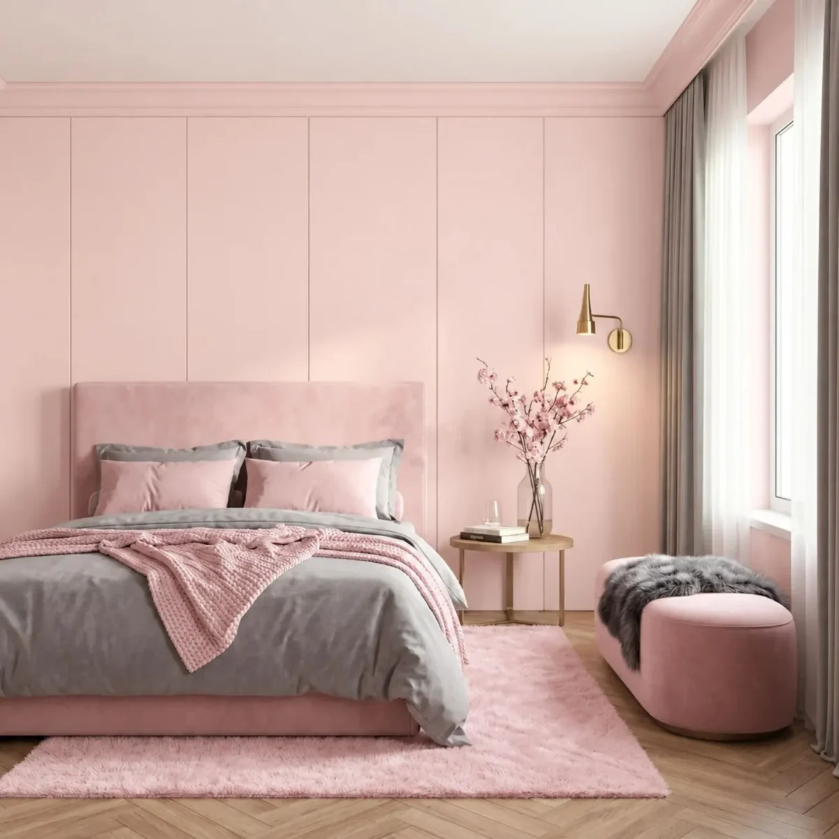 Laminate Sheet Solid Color TD Board Iced Pink 9212 M Application ลามิเนตปิดผิวเฟอร์นิเจอร์ลายสีพื้น TD Board สีชมพูอ่อน รหัส 9212 M ตัวอย่างการตกแต่งห้องนอนโทนชมพู