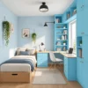 Laminate Sheet Solid Color TD Board Pastel Blue 9509 DU Application ลามิเนตปิดผิวเฟอร์นิเจอร์ลายสีพื้น TD Board สีฟ้าพาสเทล รหัส 9509 DU ตัวอย่างการตกแต่งห้องนอนโทนฟ้า