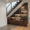 Laminate Sheet Stone Pattern TD Board Greystone 1698 CL Stairway Console Application ลามิเนตปิดผิวเฟอร์นิเจอร์ลายหินอ่อน แบรนด์ TD Board เทากลางลายหิน รหัส 1698 CL ตัวอย่างการใช้บริเวณผนังใต้บันได