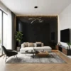 Laminate Sheet Stone Pattern TD Board Meteor Margiua 8874 PL Living Room Feature Wall ลามิเนตปิดผิวเฟอร์นิเจอร์ลายหินอ่อน แบรนด์ TD Board ดำลายเส้นขาว รหัส 8874 PL ตัวอย่างการใช้บนผนังห้องนั่งเล่น