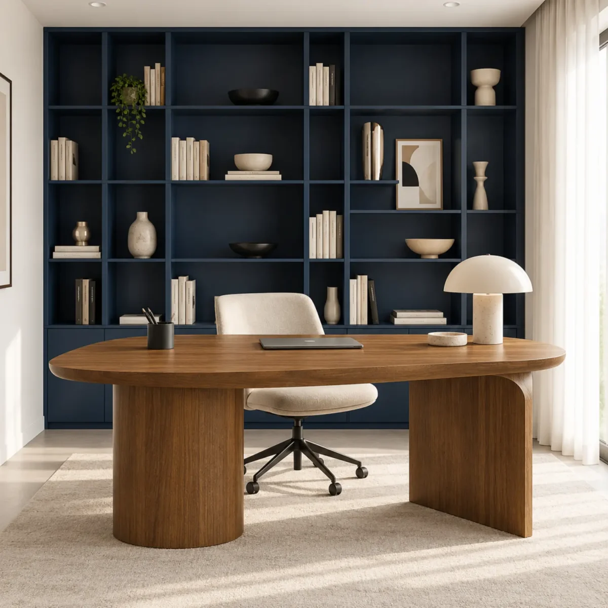 Laminate Sheet Wood Grains TD Board Antique Pear 6088 M Application ลามิเนตปิดผิวเฟอร์นิเจอร์ลายไม้ TD Board สีน้ำตาลกลาง รหัส 6088 M ตัวอย่างการใช้งานในห้องทำงานโทนไม้เข้ม