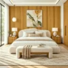 Laminate Sheet Wood Grains TD Board China Teak 6868 M Application ลามิเนตปิดผิวเฟอร์นิเจอร์ลายไม้ TD Board สีน้ำตาลทอง รหัส 6868 M ตัวอย่างการใช้งานในห้องนอนโทนไม้