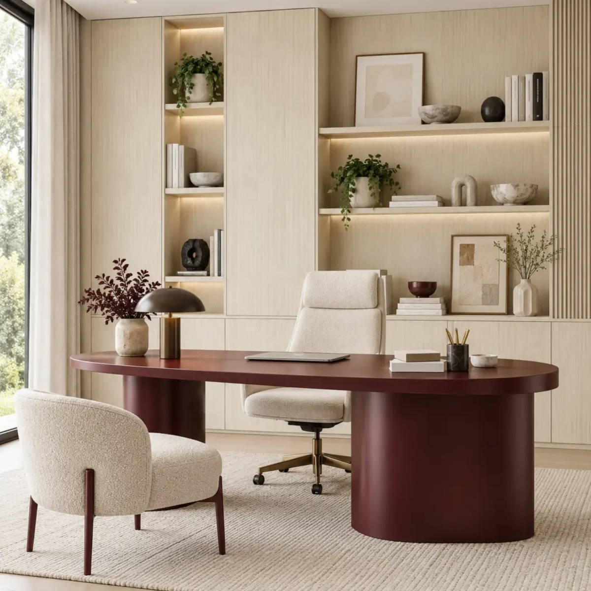 Laminate Sheet Wood Grains TD Board Tropical Mahogany 5803 TG Application ลามิเนตปิดผิวเฟอร์นิเจอร์ลายไม้ TD Board สีครีมอ่อน รหัส 5803 TG ตัวอย่างการใช้งานในห้องนั่งเล่นโทนไม้สว่าง