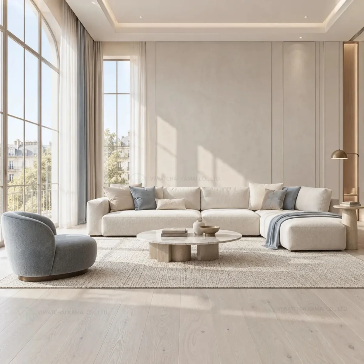 boen-composite-flooring-oak-white-installation-example ภาพตัวอย่างการใช้งานพื้นไม้คอมพาวด์ BOEN สี Oak White ภายในพื้นที่พักอาศัย