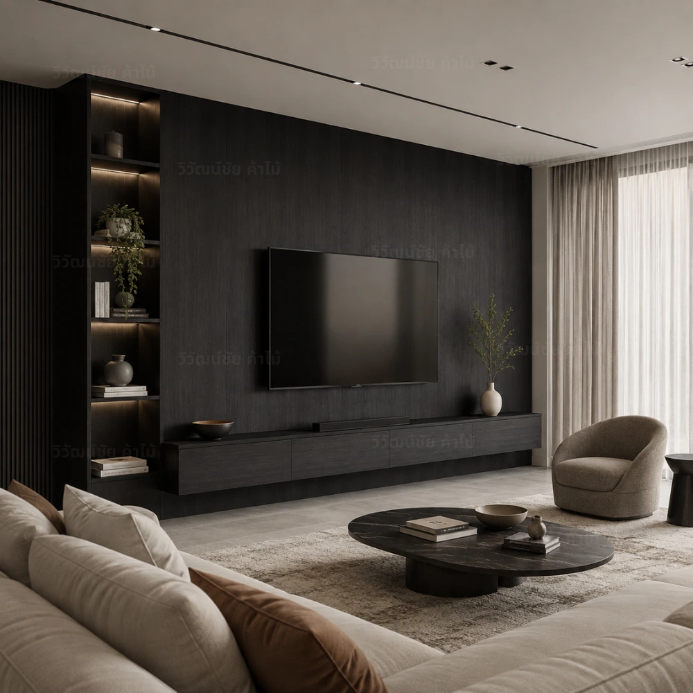 ลามิเนตปิดผิวเฟอร์นิเจอร์ Carbon Cedar รหัส 1541 ตัวอย่างการใช้งานจริง