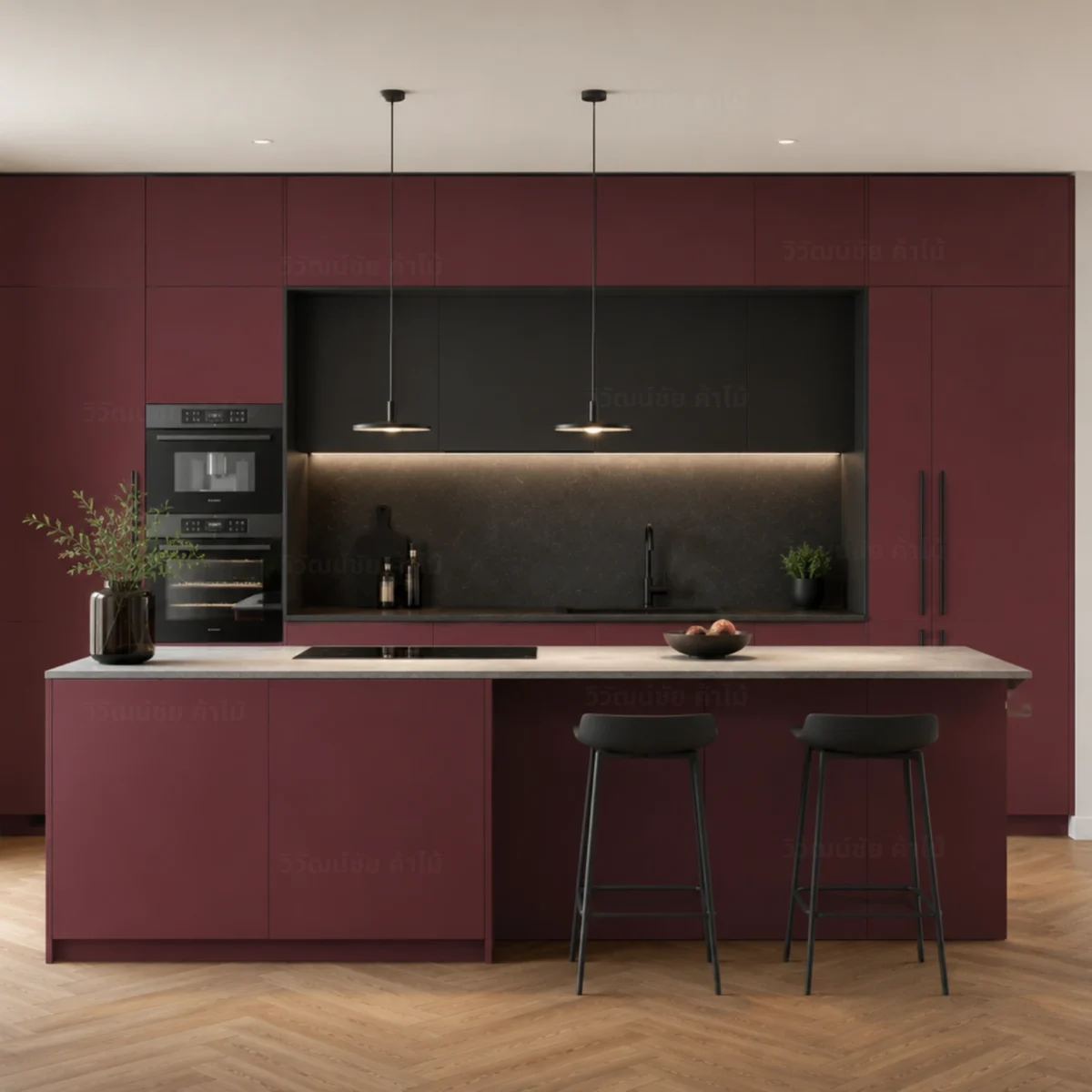 ลามิเนตปิดผิวเฟอร์นิเจอร์ New Burgundy รหัส 7966 ตัวอย่างการใช้งานจริง