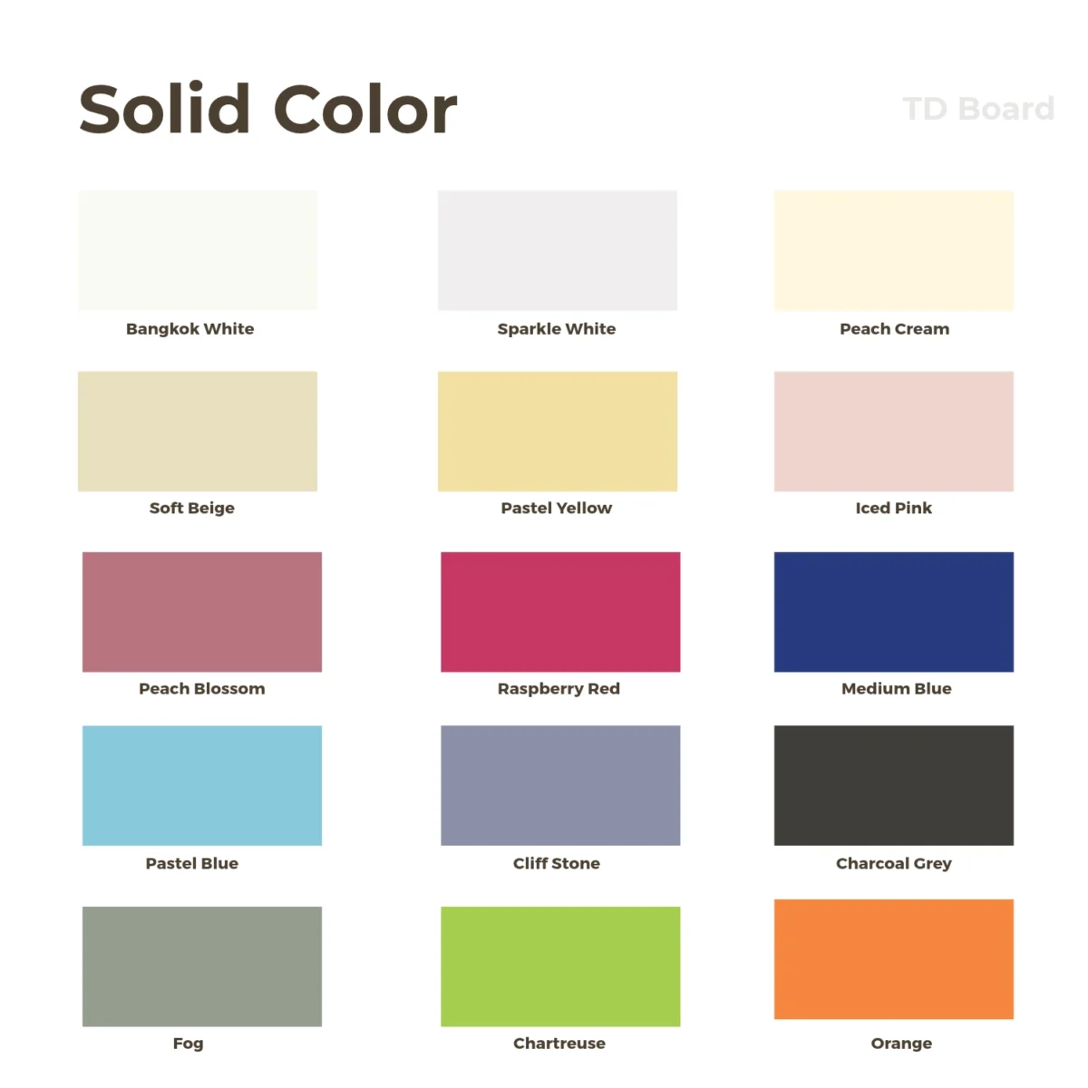 laminate-sheet-td-board-solid-color-collection แผ่นลามิเนต TD Board ประเภท Solid Color รวม 15 เฉดสีพื้น สำหรับงานเฟอร์นิเจอร์ บิลต์อิน และตกแต่งภายใน