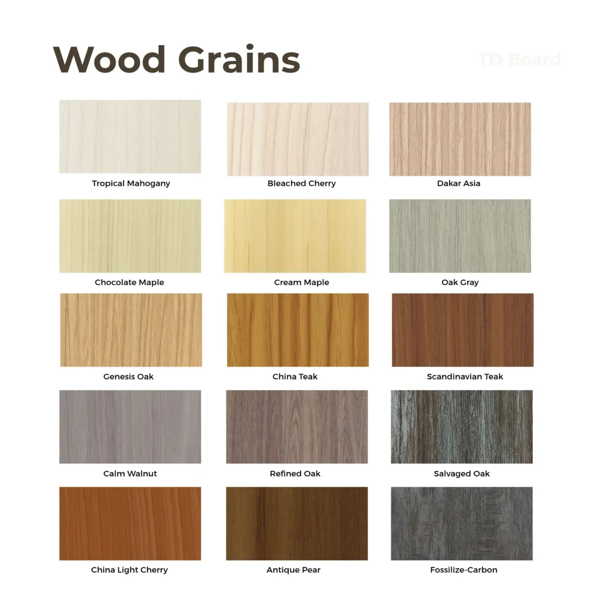 laminate-sheet-td-board-wood-grains-collection แผ่นลามิเนต TD Board ประเภท Wood Grains รวม 15 ลวดลายไม้ โทนสีอ่อน สีธรรมชาติ และสีเข้ม สำหรับงานเฟอร์นิเจอร์ บิลต์อิน และตกแต่งภายใน