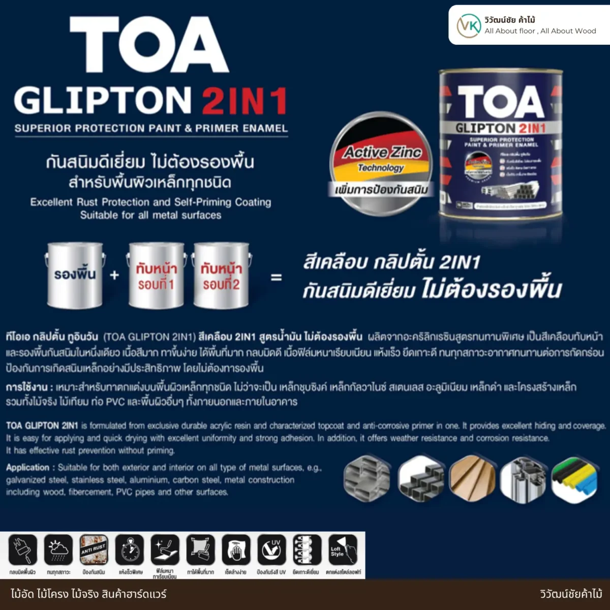 สีทาเหล็ก TOA GLIPTON 2IN1 รายละเอียดคุณสมบัติ สีทาเหล็ก TOA GLIPTON 2IN1 รายละเอียดคุณสมบัติ