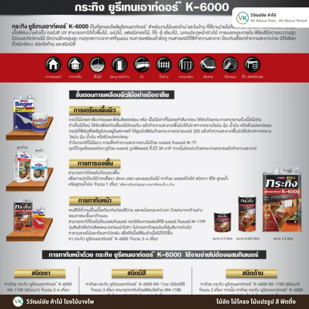 ยูรีเทน กระทิง K-6000 ขั้นตอนการทาเคลือบ ยูรีเทน กระทิง K-6000 ขั้นตอนการทาเคลือบ