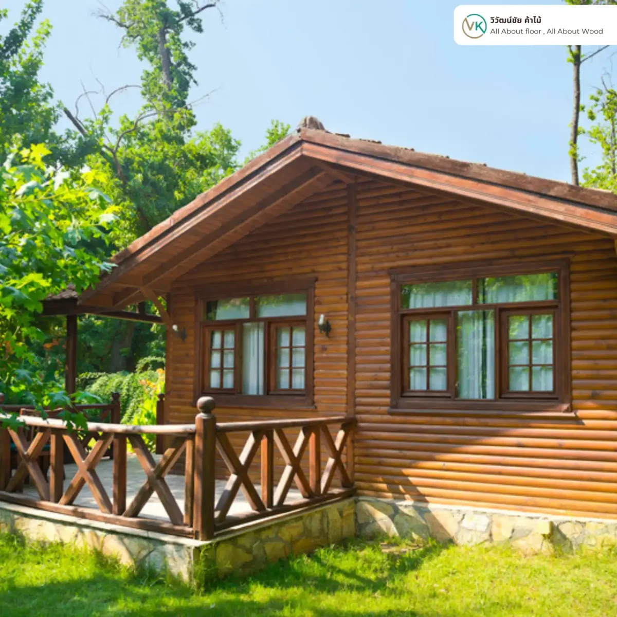 สีย้อมไม้ TOA WoodStain ชนิดด้าน ตัวอย่างบ้านไม้ซุงมุมด้านข้าง สีย้อมไม้ TOA WoodStain ชนิดด้าน ตัวอย่างบ้านไม้ซุงมุมด้านข้าง